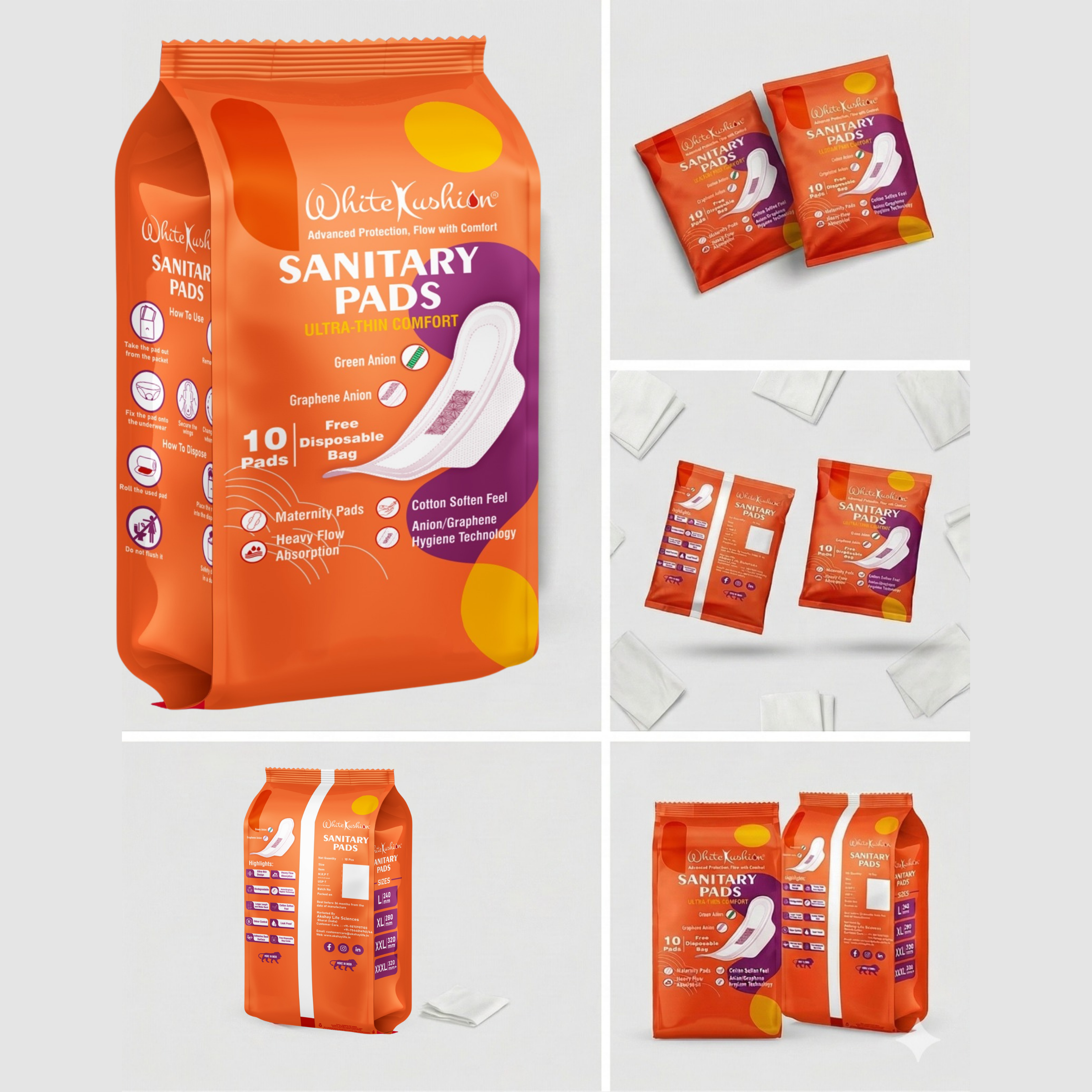 White Kushion Sanitary Pad | Pack of 2 (1+1)