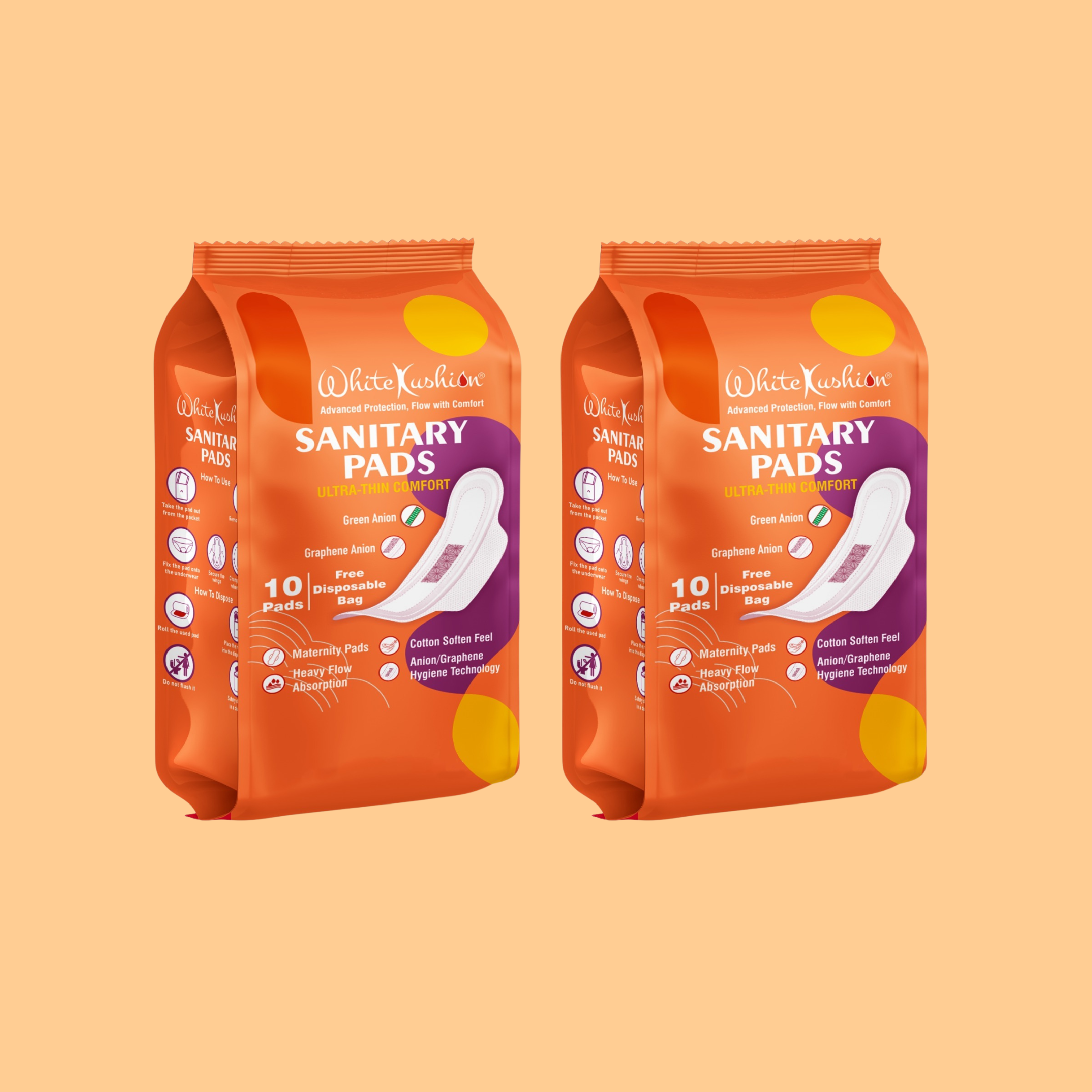 White Kushion Sanitary Pad | Pack of 2 (1+1)