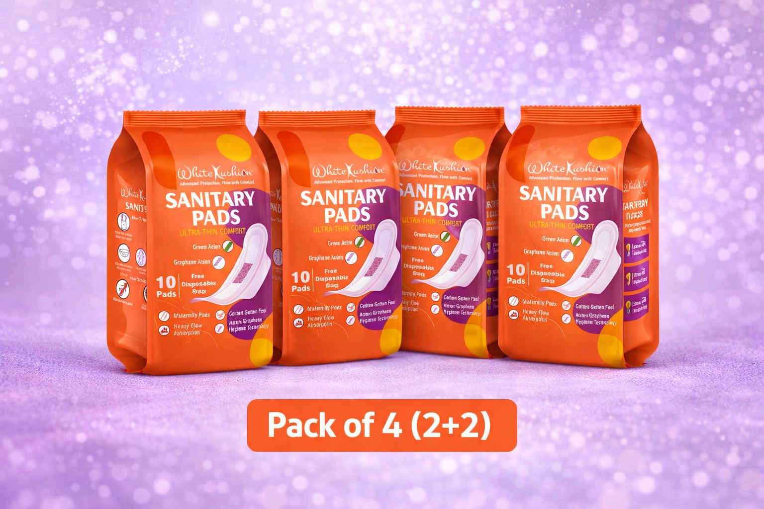 White Kushion Sanitary Pad | Pack of 4 (2+2)