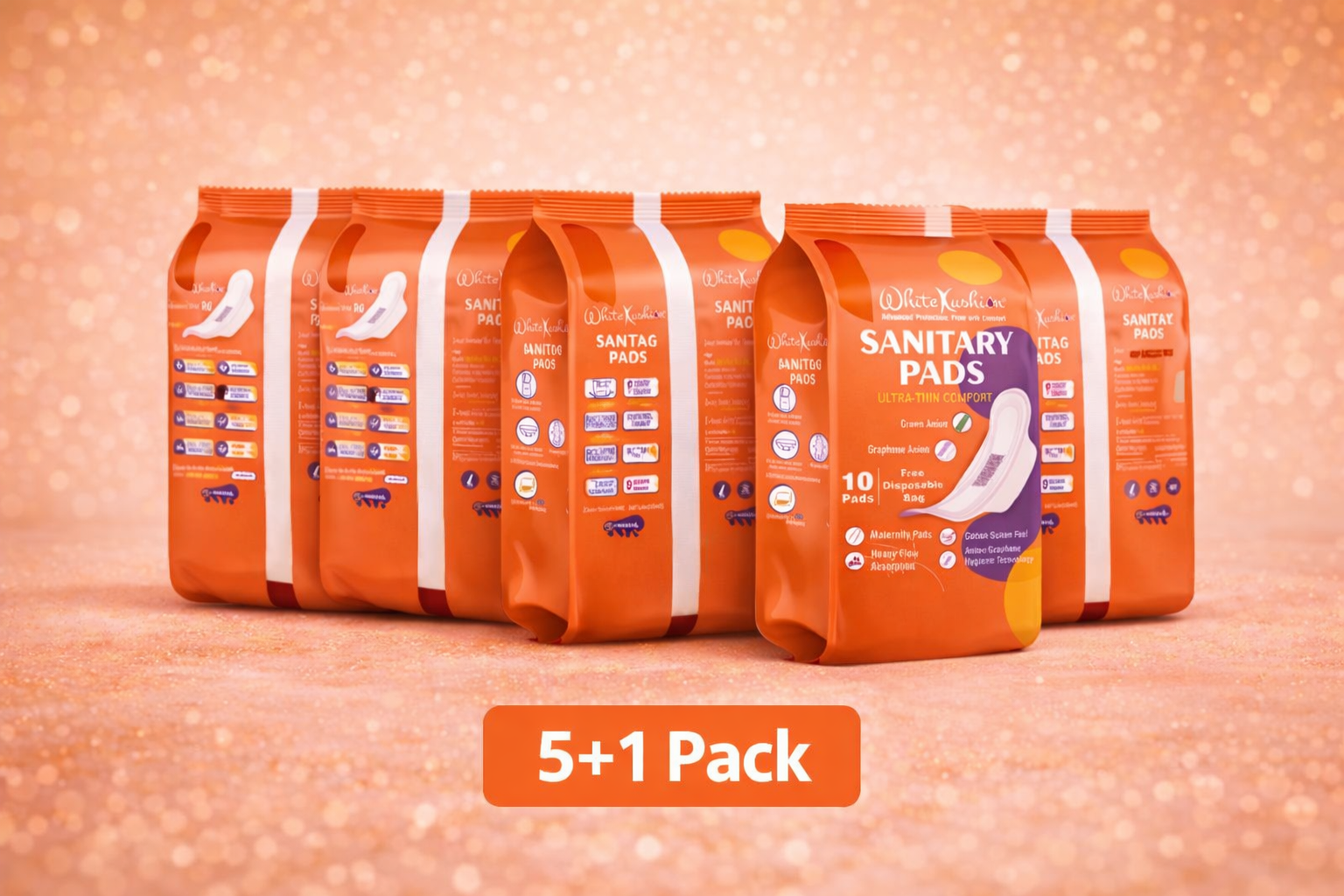 White Kushion Sanitary Pad | Pack of 6 (5+1)